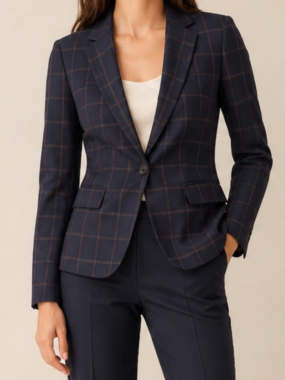 Banana Republic Navy Pink Windowpane Plaid Blazer Size 0
